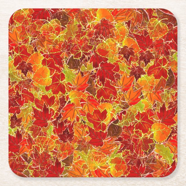 Glittery Fall Maple Löv Underlägg Papper Kvadrat (Framsidan)