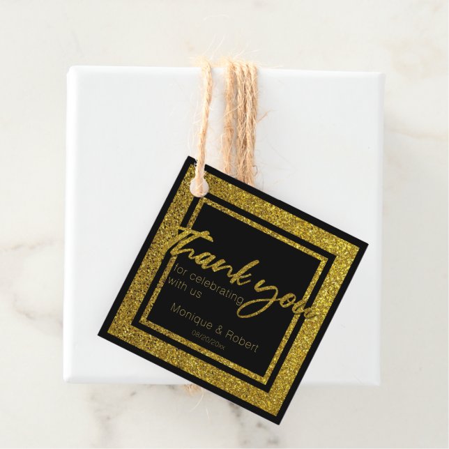 Glittery Faux Guld och Black Tack Bröllop Gåvor Etiketter (På plats)