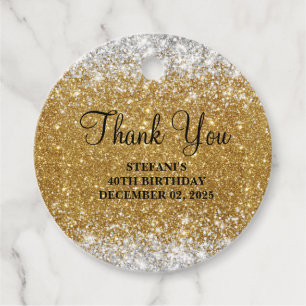 Glittery Faux Guld och Silver Glitter födelsedag Gåvor Etiketter