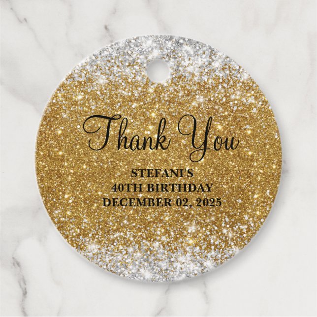 Glittery Faux Guld och Silver Glitter födelsedag Gåvor Etiketter (Framsida)
