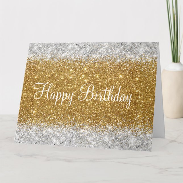 Glittery Faux Guld och Silver Glitter födelsedag Kort (Framsida)