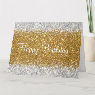 Glittery Faux Guld och Silver Glitter födelsedag Kort