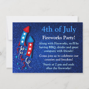 Glittery Fireworks Rocket 4:e juli-inbjudan Inbjudningar