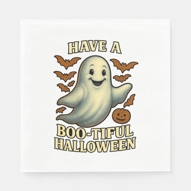 Glittery Ghost "have a Boo tiful Halloween" Pappersservett (Framsidan)