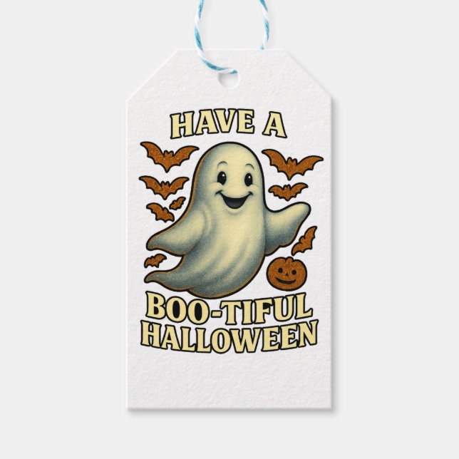Glittery Ghost "have a Boo tiful Halloween" Presentetikett (Framsidan)