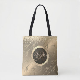 Glittery Giraffes on Glitzy Guld Monogram Tote Bag Tygkasse
