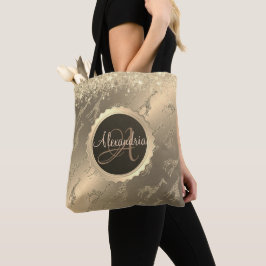 Glittery Giraffes on Glitzy Guld Monogram Tote Bag Tygkasse