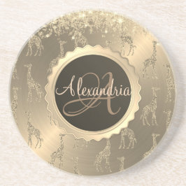 Glittery Giraffes på Glitzy Guld Monogram Underlägg