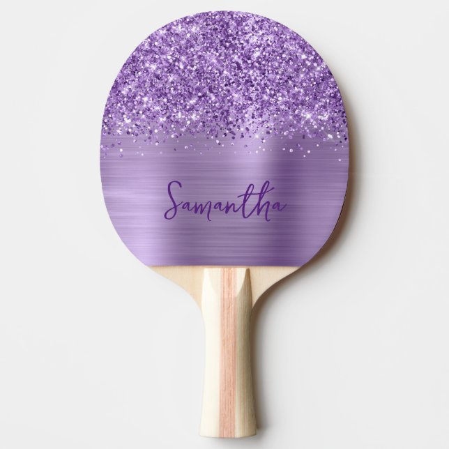 Glittery Glam Royal Lila Namn Pingisracket (Framsidan)