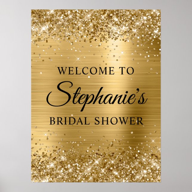 Glittery Gold Faux Foil Bridal Shower Welcome Poster (Framsidan)