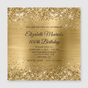 Glittery Gold Foil 100 Birthday Magnetisk Inbjudningskort