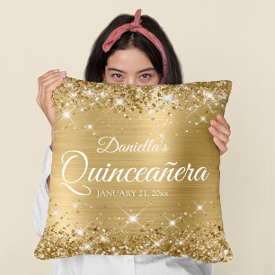 Glittery Gold Foil 15 Quinceañera Kudde