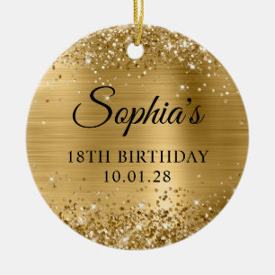 Glittery Gold Foil 18:e födelsedagsfoto Julgransprydnad Keramik