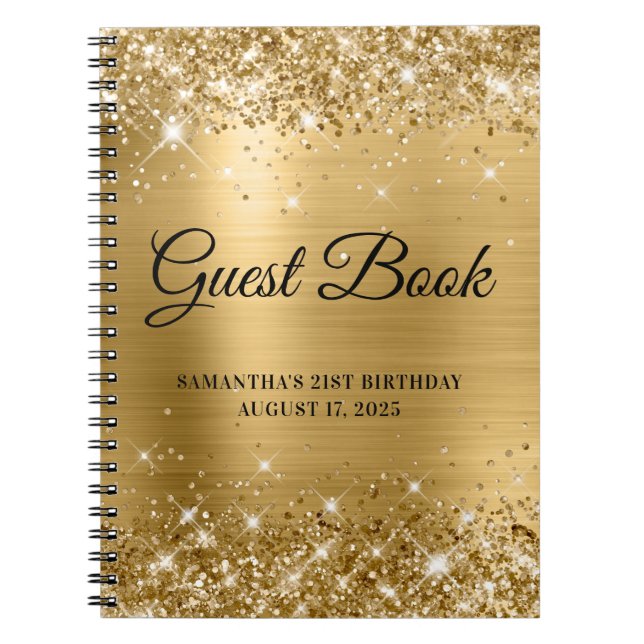 Glittery Gold Foil 21st Birthday Guestbook Anteckningsbok (Framsidan)