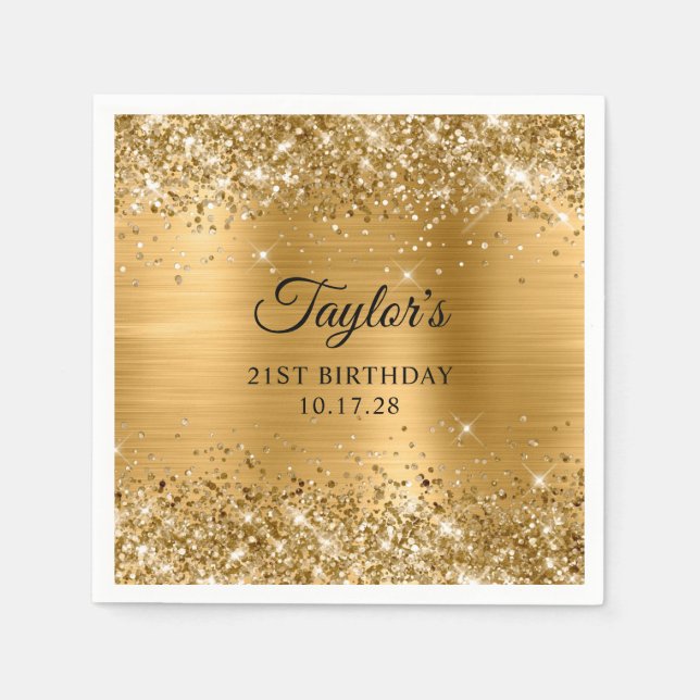 Glittery Gold Foil 21st Birthday Pappersservett (Framsidan)