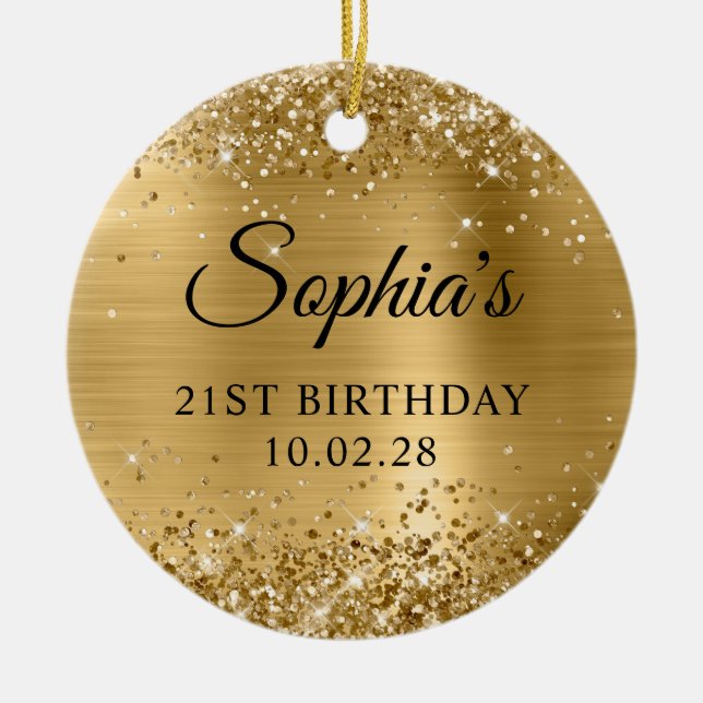 Glittery Gold Foil 21st Birthday Photo Julgransprydnad Keramik (Framsidan)