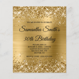 Glittery Gold Foil 30års födelsedag Inbjudan Flyer