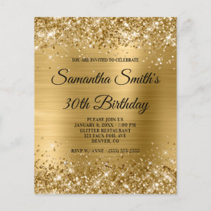 Glittery Gold Foil 30års födelsedag Inbjudan Flyer