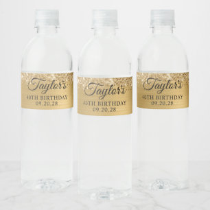 Glittery Gold Foil 40:e födelsedagen Vattenflaska Etikett