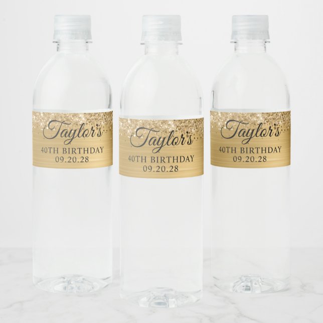 Glittery Gold Foil 40:e födelsedagen Vattenflaska Etikett (Flaskor)