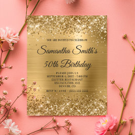 Glittery Gold Foil 50:e födelsedag Monogram Inbjud Flygblad