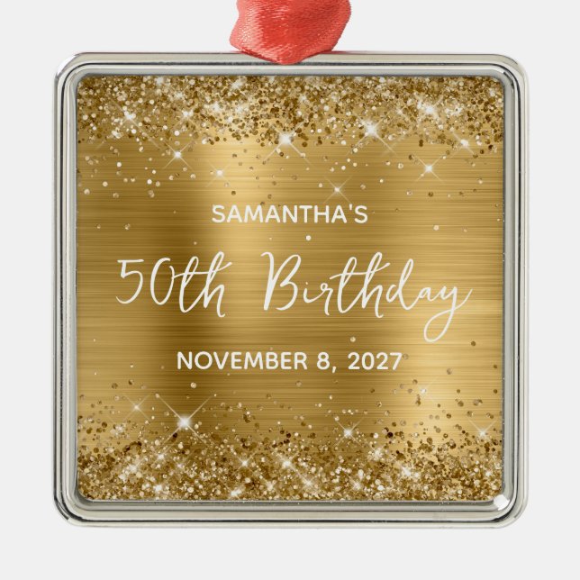 Glittery Gold Foil 50:e födelsedagen Julgransprydnad Metall (Framsidan)