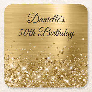 Glittery Gold Foil 50:e födelsedagen Underlägg Papper Kvadrat