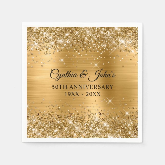 Glittery Gold Foil 50th Anniversary Pappersservett (Framsidan)