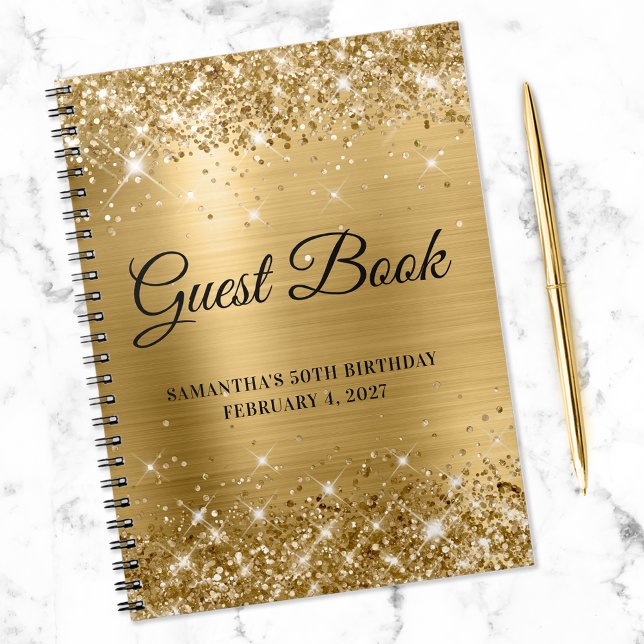 Glittery Gold Foil 50th Birthday Guestbook Anteckningsbok (Skapare uppladdad)