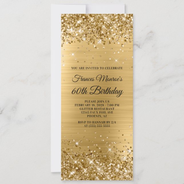 Glittery Gold Foil 60:e födelsedagen Inbjudningar (Framsida)