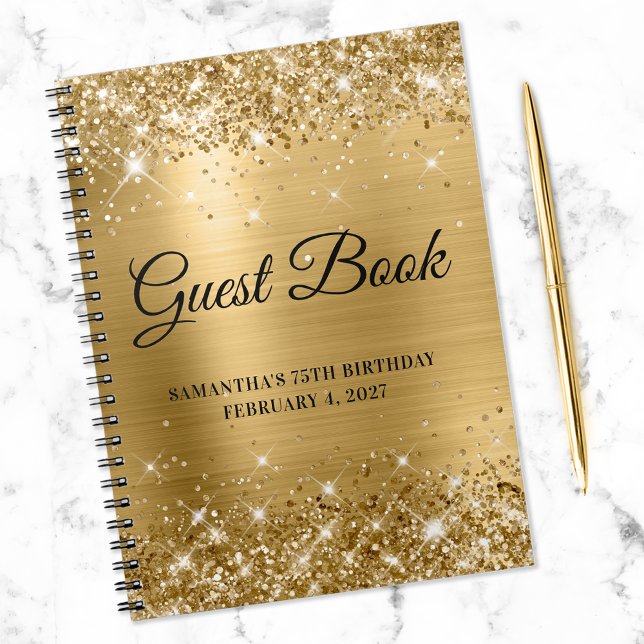 Glittery Gold Foil 75:e Birthday Guestbook Anteckningsbok (Skapare uppladdad)