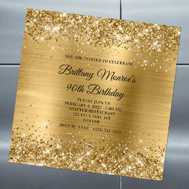 Glittery Gold Foil 90:e Birthday Magnetisk Inbjudningskort