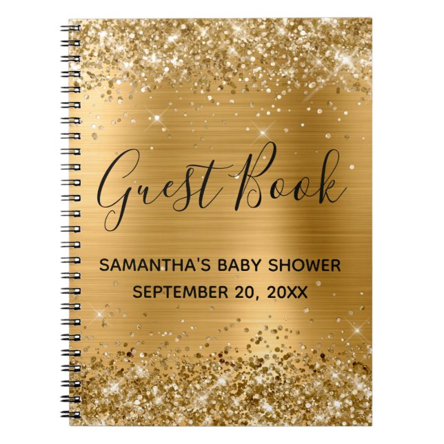 Glittery Gold Foil Baby Shower Guestbook Anteckningsbok (Framsidan)