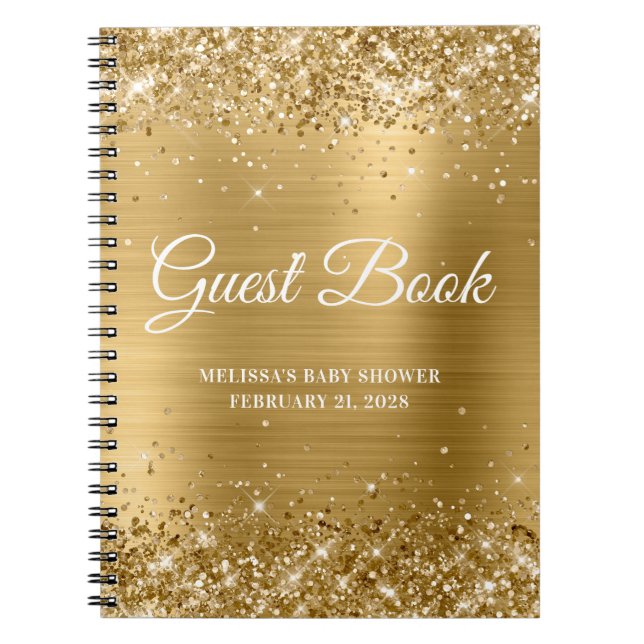 Glittery Gold Foil Baby Shower Guestbook Anteckningsbok (Framsidan)