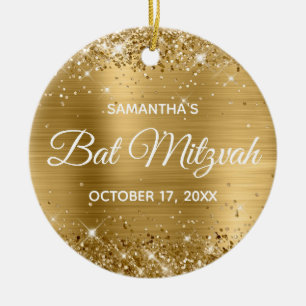 Glittery Gold Foil Bat mitzvah Julgransprydnad Keramik