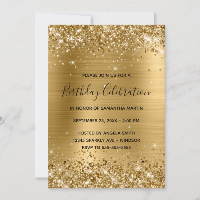 Glittery Gold Foil Birthday Firation Inbjudningar (Framsida)
