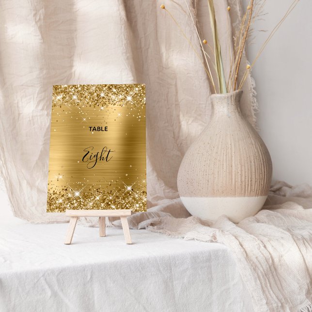 Glittery Gold Foil Bröllop Bordsnummer (Glittery Gold Foil Wedding Table Number)