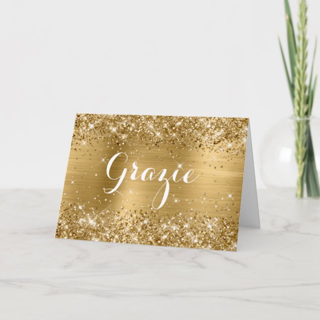 Glittery Gold Foil Classic Script Grazie Tack Kort (Framsida)