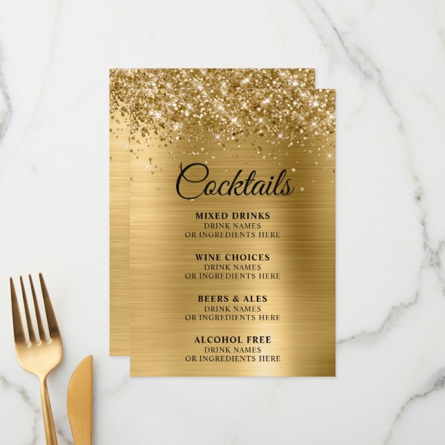 Glittery Gold Foil Cocktails Pub Meny (Fram/Back In Situ)