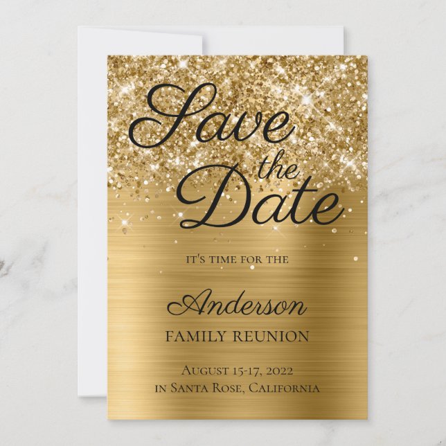 Glittery Gold Foil Family Reunion Spara Datumet (Framsida)