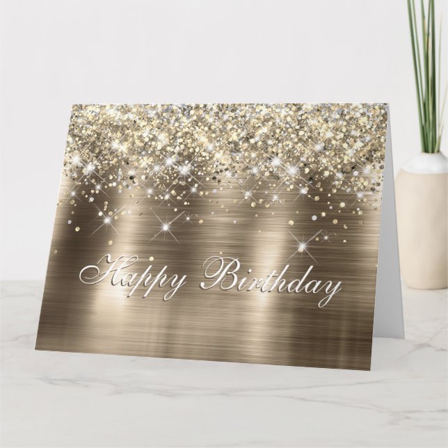 Glittery Gold Foil Faux Glitter Monogram Kort (Framsida)