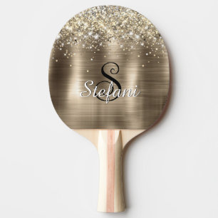 Glittery Gold Foil Faux Glitter Monogram Pingisracket