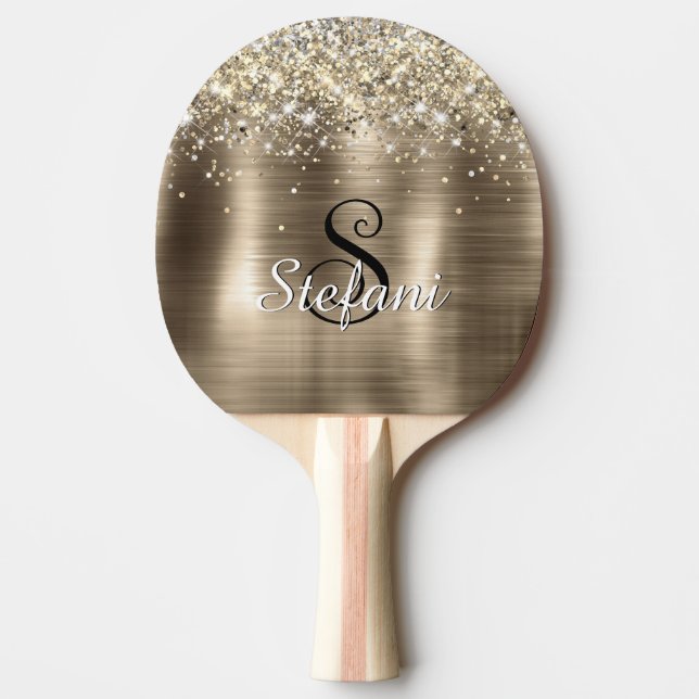 Glittery Gold Foil Faux Glitter Monogram Pingisracket (Framsidan)