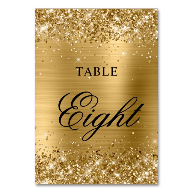 Glittery Gold Foil Finare Classic Calligraphy Bordsnummer (Baksidan)