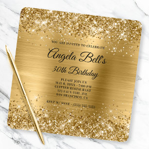 Glittery Gold Foil Finare Monogram 30års födelseda Inbjudningar