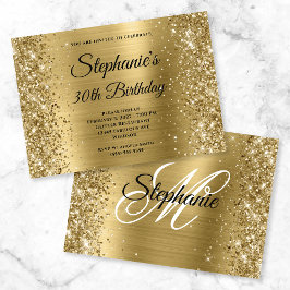 Glittery Gold Foil Finare Monogram 30års födelseda Inbjudningar