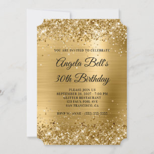 Glittery Gold Foil Finare Monogram 30års födelseda Inbjudningar