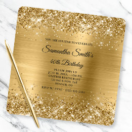 Glittery Gold Foil Finare Monogram 40 födelsedagar Inbjudningar