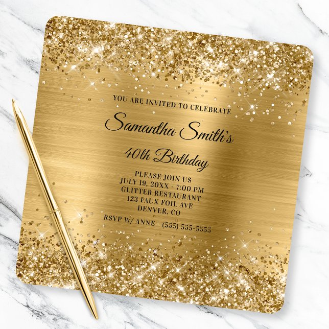 Glittery Gold Foil Finare Monogram 40 födelsedagar Inbjudningar (Skapare uppladdad)