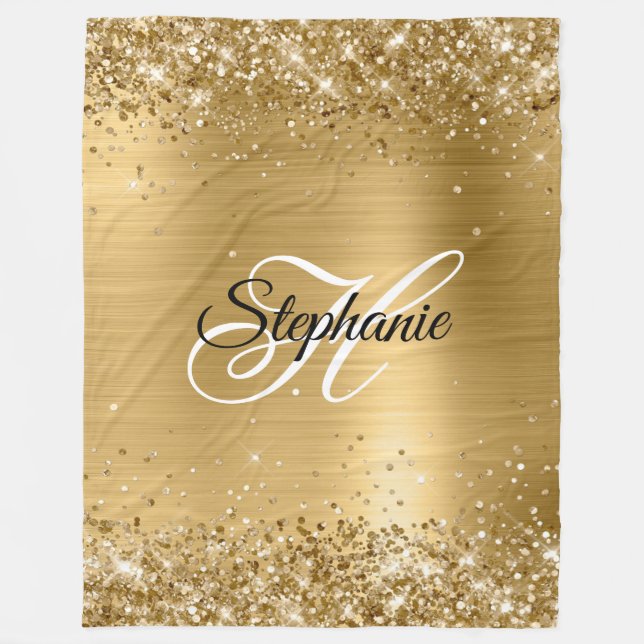 Glittery Gold Foil Finare Monogram Fleecefilt (Framsidan)